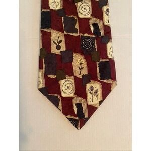 Mulberry‎ Mens Silk Tie Burgundy Gold Geometric Abstract Floral Hand Sewn USA
